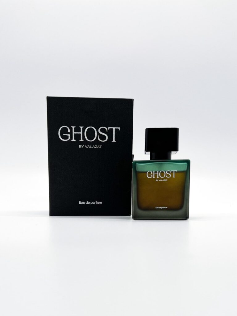 "GHOST #GhostbyValazat bottle on marble table"